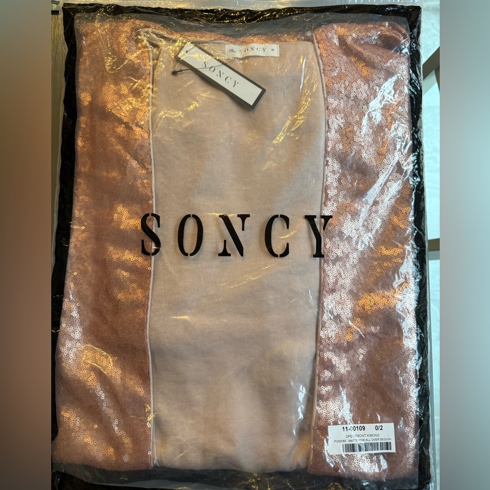 SONCY OPEN FRONT KIMONO MATTE PINK ALL OVER SEQUINS Fits SIZE 12-20 Plus Size - Picture 6 of 7